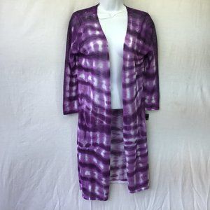 INC Cardigan Purple Tribal Print Open Front Midi Length Duster NWT Small